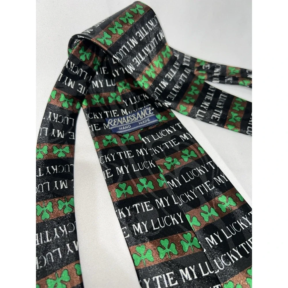 Renaissance My Lucky Tie Mens St Patrick's Day Irish Green Shamrock Necktie